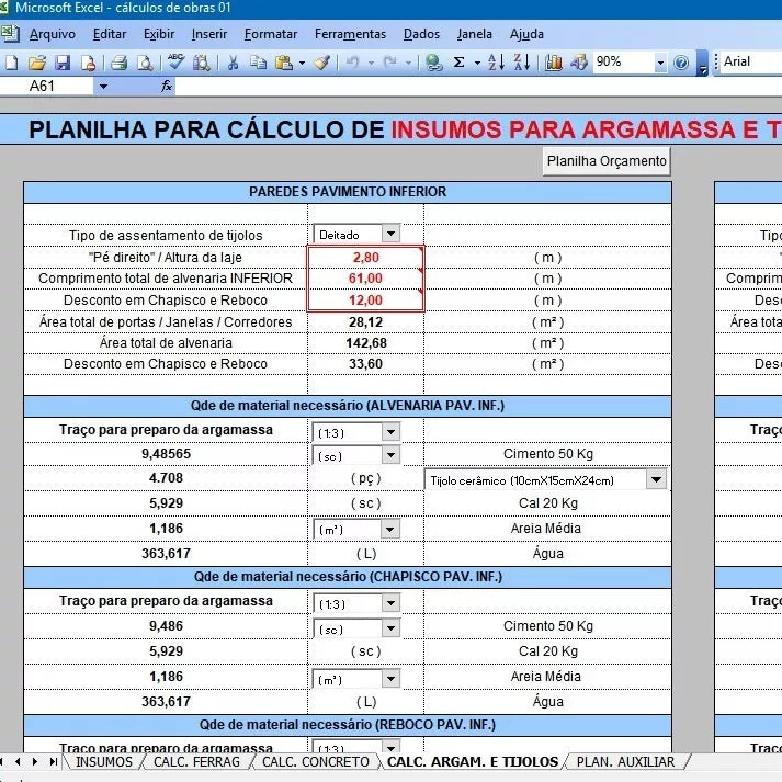 Planilha Para Cálculo De Materiais De Construção