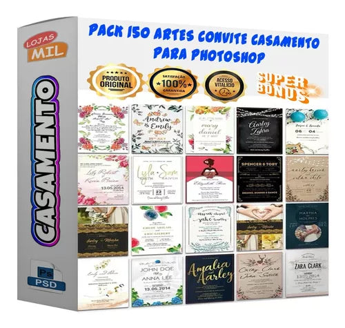 Pack 150 Artes Para Convites Casamentos Editáveis Psd e Png