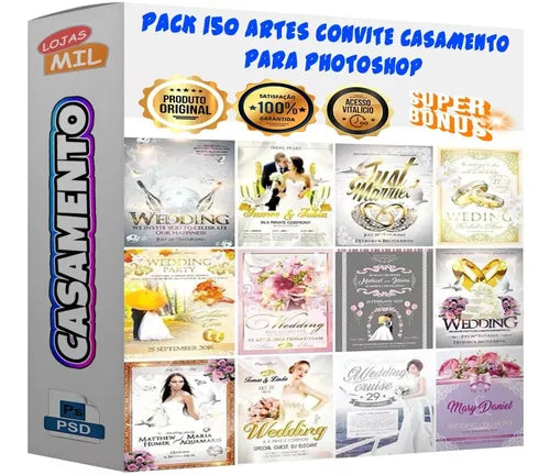 Pack 150 Artes Para Convites Casamentos Editáveis Psd e Png